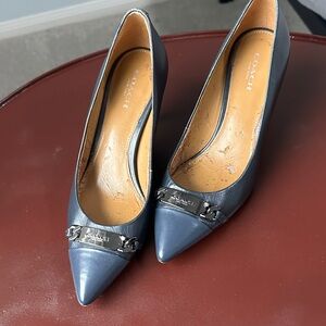 Coach Navy Leather Heels with Silver buckle sz 7